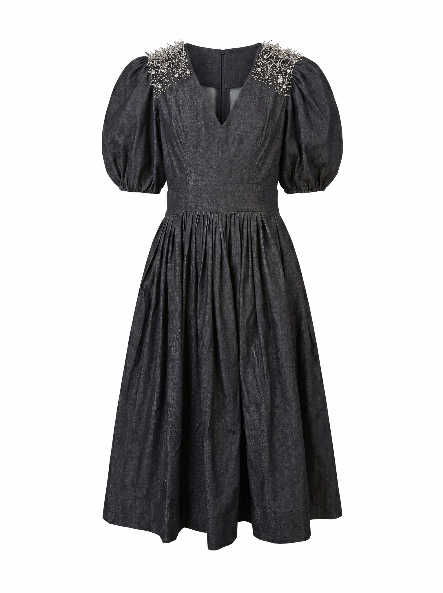 SoSaaVee Black Magic black embellished midi dress - ghost mannequin front