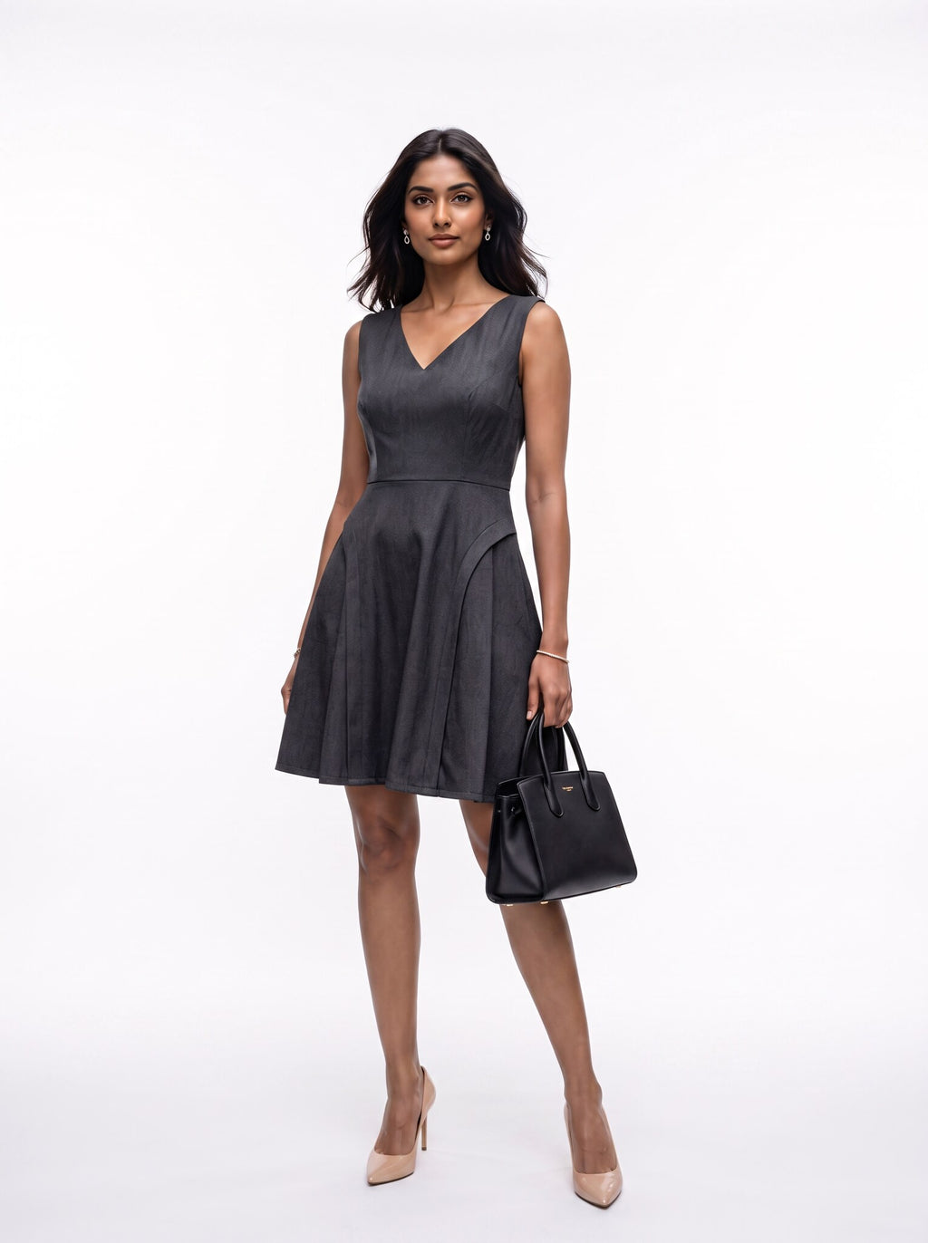 SoSaaVee IDC black mini dress - model studio front view