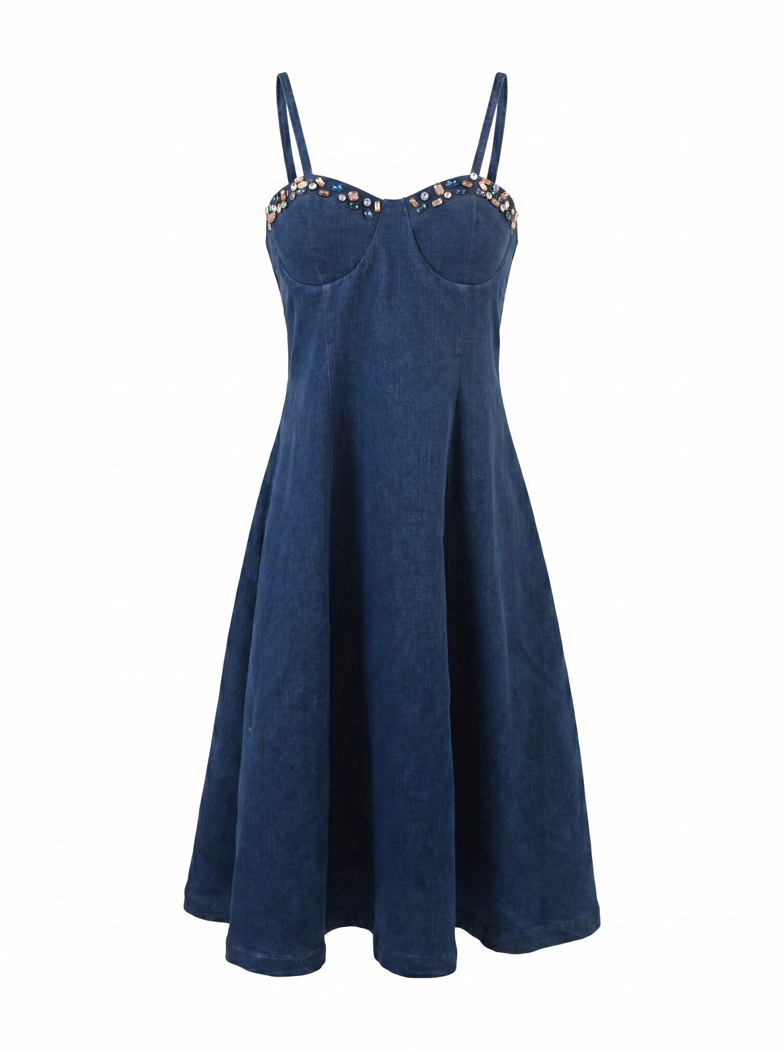 SoSaaVee Me Time navy denim midi dress - ghost mannequin front