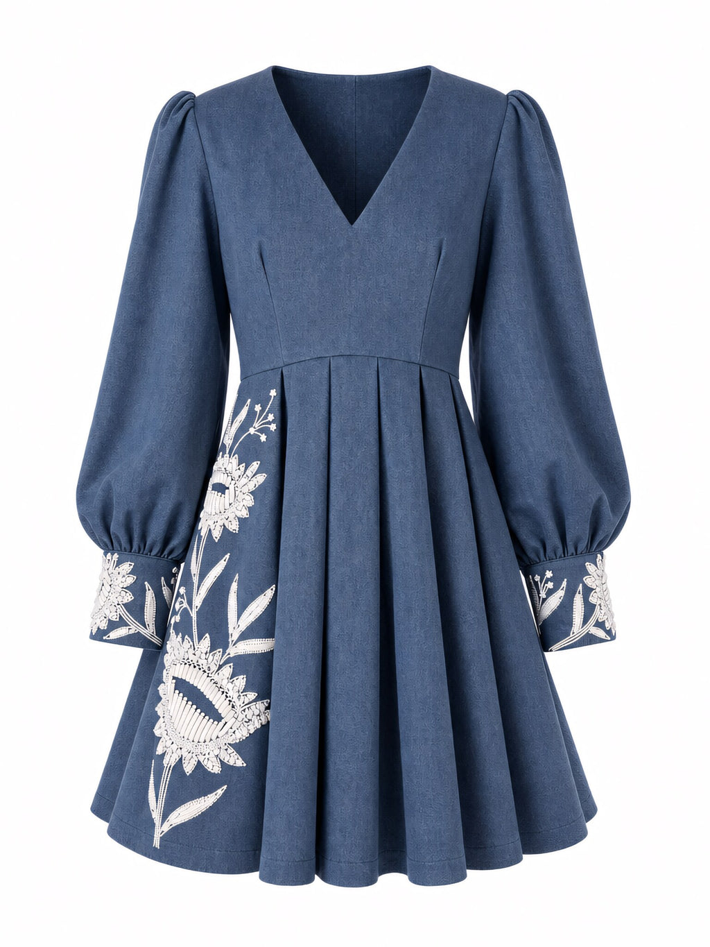 SoSaaVee The Coffee Run blue embroidered mini dress - ghost mannequin front