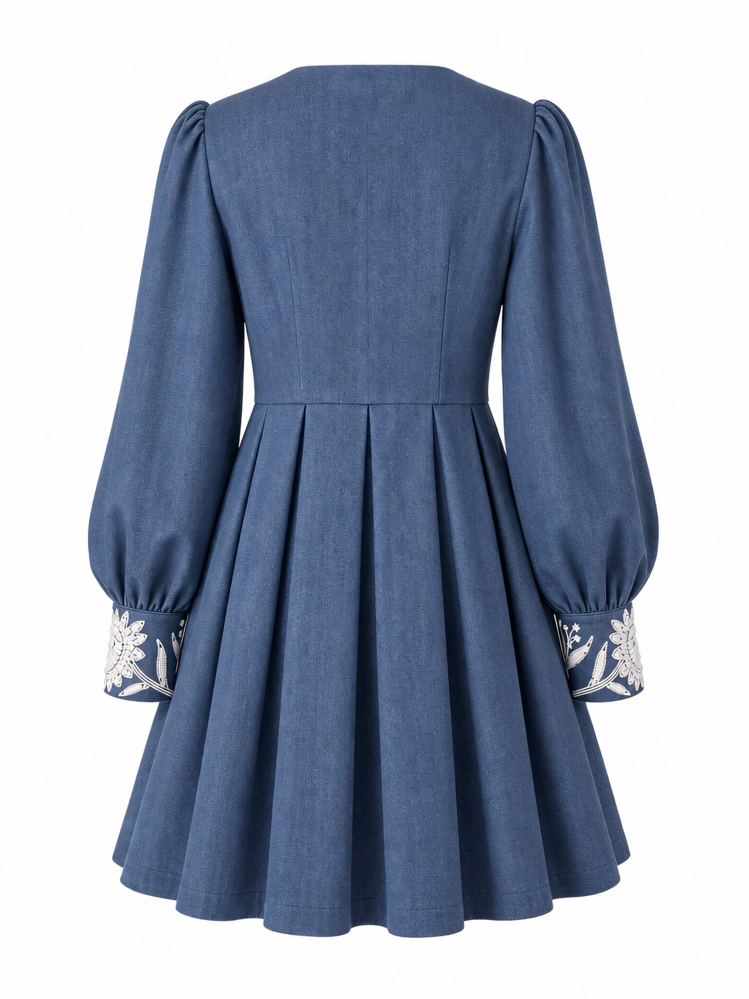 SoSaaVee The Coffee Run blue embroidered mini dress - ghost mannequin back